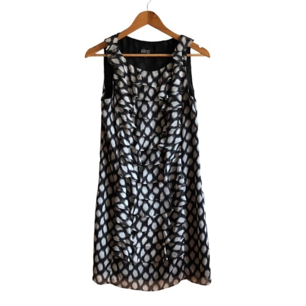 Adrianna Papell Sleeveless Ruffle Shift Dress Black White Geometric Size 10 - Picture 12 of 12
